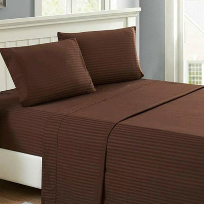sentiments 280 TC Satin Double Striped Flat Bedsheet(Pack of 1, Brown)