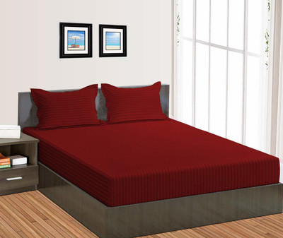 sentiments 280 TC Satin Double Striped Flat Bedsheet(Pack of 1, Brown)