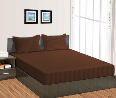 RRC 144 TC Microfiber Double Striped Fitted (Elastic) Bedsheet(Pack of 1, Brown)