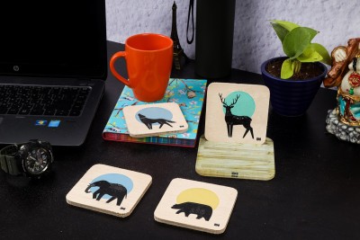 DWELLSINDIA Square Wood Coaster Set(Pack of 5)