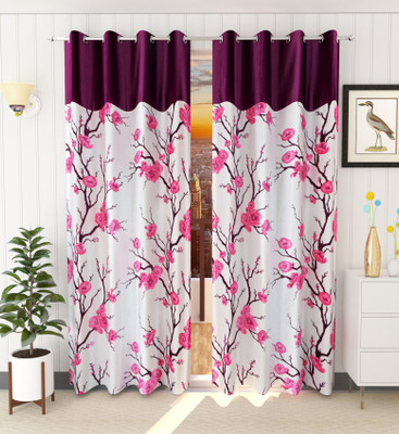 Ruhi Home Furnishing 214 cm (7 ft) Door Polyester Semi Transparent Curtain (Pack Of 2)(Pink, Floral)