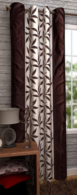 BELLA TRUE 213 cm (7 ft) Polyester Semi Transparent Door Curtain Single Curtain(Floral, Brown)