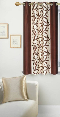 Panipat Textile Hub 150 cm (5 ft) Polyester Semi Transparent Window Curtain Single Curtain(Floral, Brown)