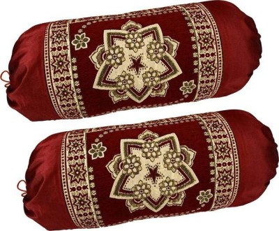 Countingbeds Floral Bolsters Cover(Pack of 2, 45 cm*70 cm, Maroon)