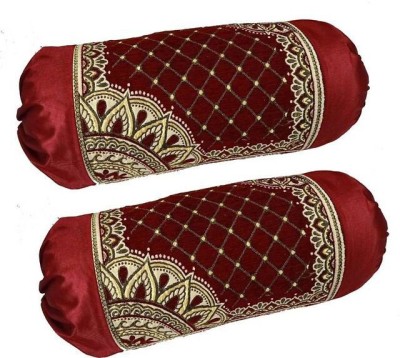 Countingbeds Floral Bolsters Cover(Pack of 2, 45 cm*70 cm, Maroon)