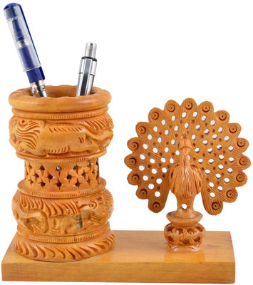 Ishu handi artistic 1 Compartments wood Pen and Pencil Stand / Holder(Brown)