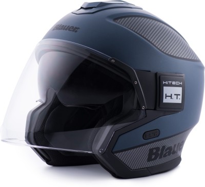 Steelbird Blauer Solo ISI/ECE Certified Open Face Helmet Motorbike Helmet(Matt Blue Carbon Black with Clear Visor)