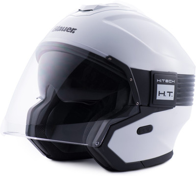 Steelbird Blauer Hacker ISI/ECE Certified Open Face Helmet Motorbike Helmet(Glossy White Black with Clear Visor)