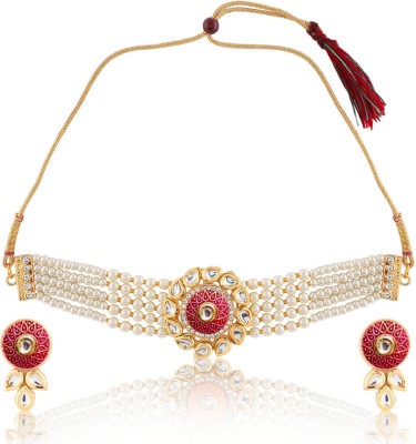 Gilher Alloy Gold-plated Maroon Jewellery Set(Pack of 1)