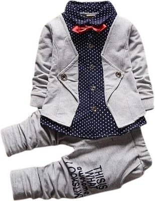 SARYU ENTERPRISE Baby Boys Casual, Festive & Party, Wedding Shirt, Waistcoat and Pant Set(Grey Pack of 1)