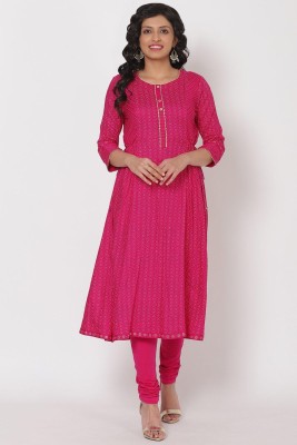 RANGRITI Women Printed A-line Kurta(Pink)