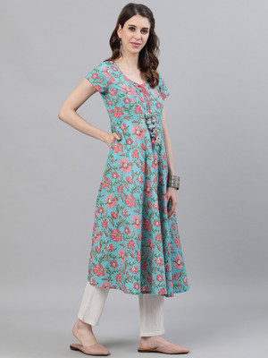66 OFF on Aks Women Printed Anarkali Kurta Blue Pink on