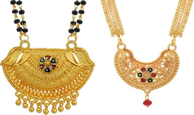 Morvi Gold Plated Brass CZ, Heartshape with Ethnic Look Design, Traditional Mangalsutra Combo Jewellery for Women Alloy Mangalsutra