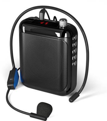 MAONO AU-C01 Portable Rechargeable Voice Amplifier with FM Radio, LED Display, Wired Headband Microphone, Speaker and Waistband, Support MP3/TF Card (Black) Microphone