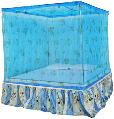 A One 6X6.5 FEET PRINTED BLUE MOSQUITO NET Polyester Washable Adults Mosquito Net(PRINTED BLUE, Bed Box)
