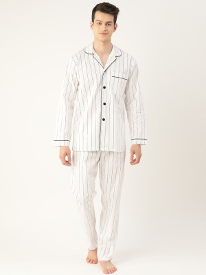 Hancock Men Striped White Shirt & Pyjama set