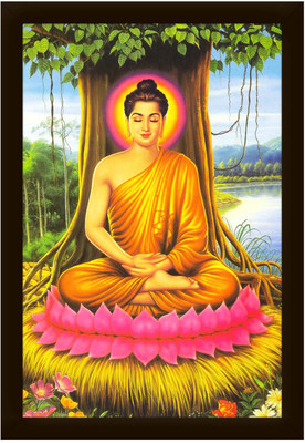 Braj Art Gallery Gautam Buddha in Meditation Under Bodhi Tree Photo Frame Digital Reprint 19.5 inch x 13.5 inch Painting(With Frame)