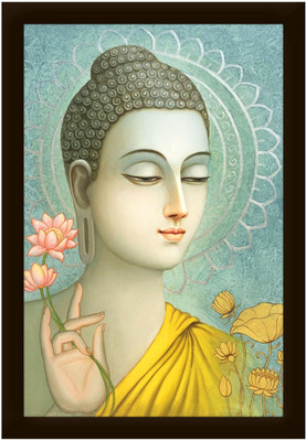Braj Art Gallery Gautam Buddha in Peaceful Meditation Painting Photo Frame Digital Reprint 19.5 inch x 13.5 inch Painting(With Frame)
