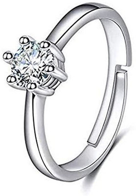 Adore Jewels Solitaire Diamond look Cubic Zirconia Adjustable Finger Ring Brass Cubic Zirconia Ring