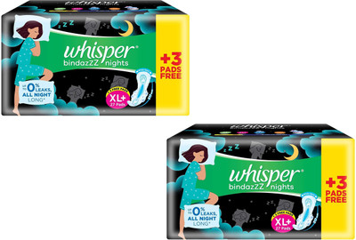 Whisper ULTRA BINDAZZZ NIGHT XL+ EACH 30PADS PACK OF 2 Sanitary Pad(Pack of 30)