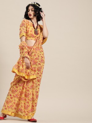 Ratnavati Floral Print Bollywood Georgette Saree(Yellow)