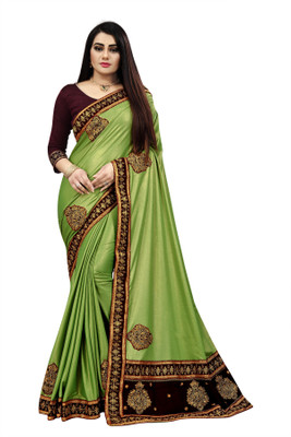 RamKrupa Creation Embroidered Bollywood Silk Blend Saree(Light Green)