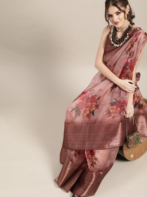 Ratnavati Printed Bollywood Net Saree(Brown)