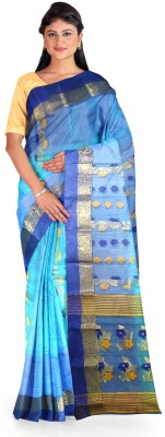 Pradip Fabrics Printed Jamdani Silk Blend Saree(Blue)
