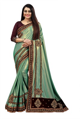 RamKrupa Creation Embroidered Bollywood Silk Blend Saree(Green)