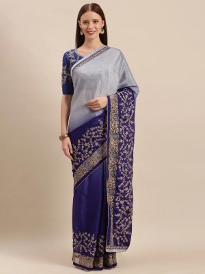 KULNAARI Embroidered, Embellished Bollywood Georgette Saree(Dark Blue)