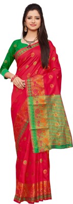 GUNATIT CREATION Embroidered Banarasi Jacquard Saree(Red)