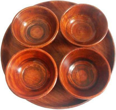 Voody Round Plate Bowl, Tray Serving Set(Pack of 5)