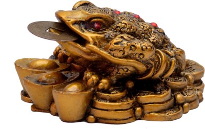 Vashoppee Vastu / Feng Shui / Three Legged Frogg With Coin Decorative Showpiece  -  5 cm(Polyresin, Gold)