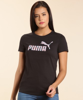 PUMA Printed Women Round Neck Black T-Shirt