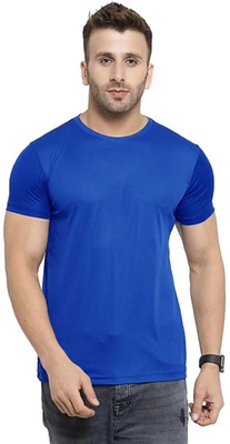 COBSUN Solid Men Round Neck Blue T-Shirt