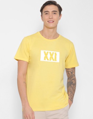 FOREVER 21 Typography Men Round Neck Yellow T-Shirt