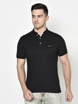 Octave Solid Men Mandarin Collar Black T-Shirt