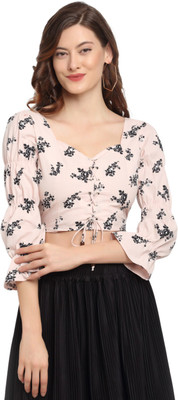 ELEVANTO Party 3/4 Sleeve Printed Women Pink Top