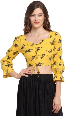 ELEVANTO Party Half Sleeve Printed Women Yellow Top