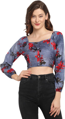 ELEVANTO Party 3/4 Sleeve Printed Women Blue Top