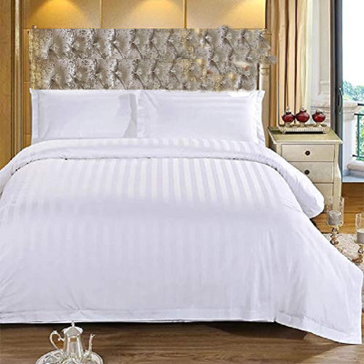 Dokarn Cotton Queen Flat 180 TC Striped Bedsheet(Pack of 1, White4)