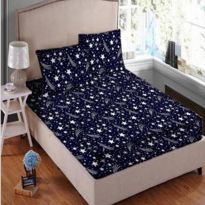 SnoWhite 150 TC Microfiber Double 3D Printed Flat Bedsheet(Pack of 1, Blue, White)