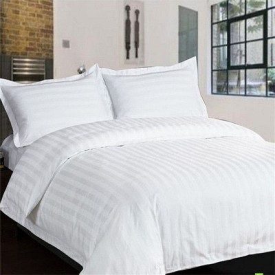 Dokarn Cotton Double Flat 180 TC Striped Bedsheet(Pack of 1, White)