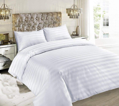 Dokarn Cotton Double Flat 180 TC Striped Bedsheet(Pack of 1, White)