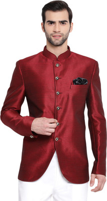 VASTRAMAY Self Design Mandarin Festive & Wedding Men Blazer(Maroon)