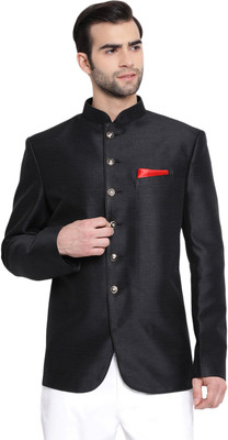 VASTRAMAY Self Design Mandarin Festive & Wedding Men Blazer(Black)