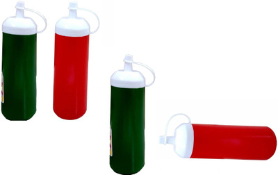 chapo Sauce Bottle 200 ML with 200 ml Bottle(Pack of 4, Red, Green, Plastic)
