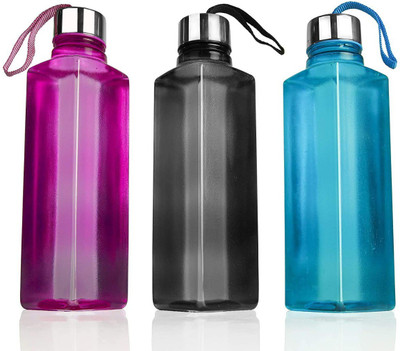 2 Premium Stainless Steel Water Bottles 1 Litre Each by Ivika India | Swahill Up SQUARE SHAPE WATER BOTTLE SET WITH PREMIUM STAINLESS STEEL CAP 1000 ml Bottle(Pack of 3, Multicolor, Plastic, Steel)