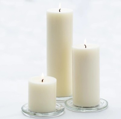 SAPI'S Smooth Scented Pillar Candle Pack of 3 with 75 Hours Burn Time Candle(Beige, Pack of 3)