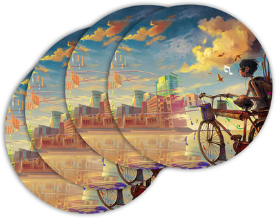 ARTBUG Round Wood Coaster Set(Pack of 4)